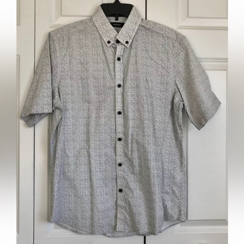 ALFANI Men's Casual Dress Short Sleeve Shirt - Size Medium White/Black Ps2